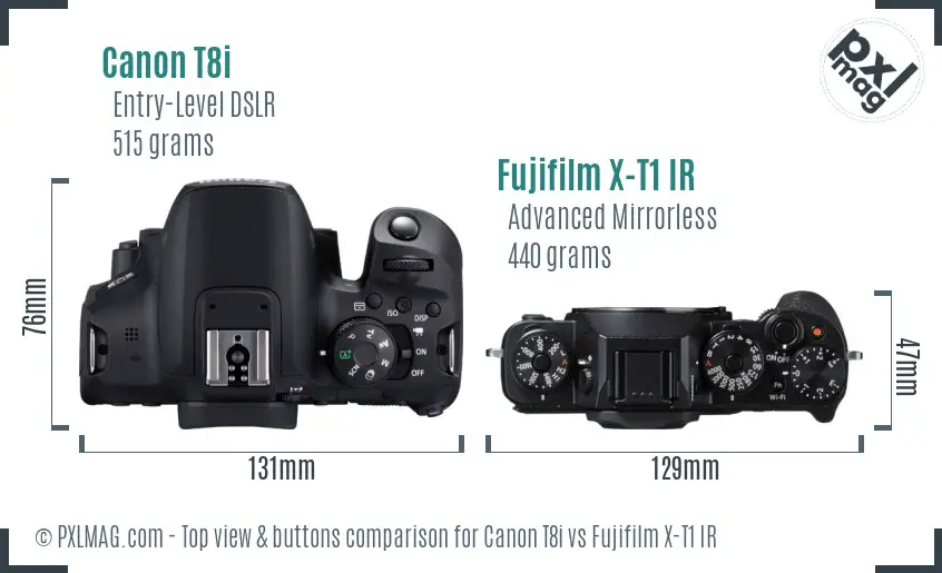 Canon T8i vs Fujifilm X-T1 IR top view buttons comparison