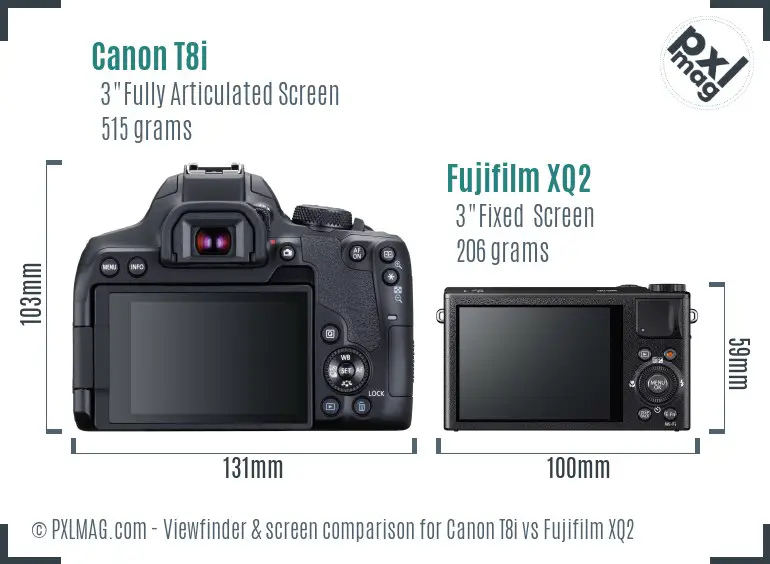 Canon T8i vs Fujifilm XQ2 Screen and Viewfinder comparison
