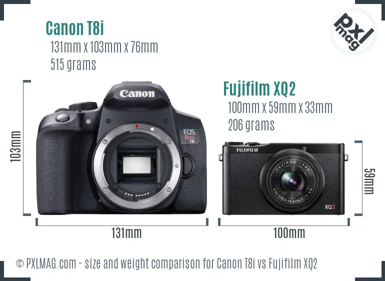Canon T8i vs Fujifilm XQ2 size comparison
