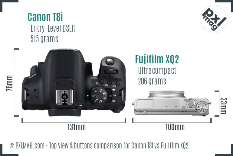 Canon T8i vs Fujifilm XQ2 top view buttons comparison