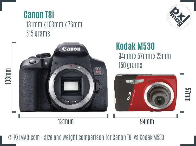 Canon T8i vs Kodak M530 size comparison