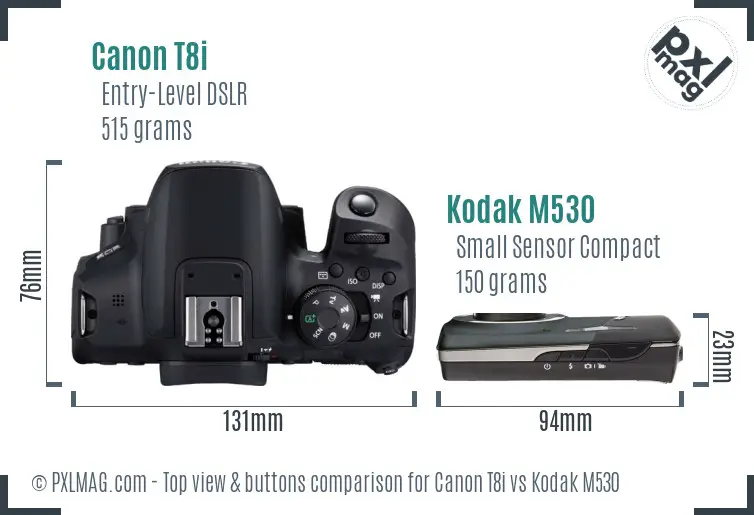 Canon T8i vs Kodak M530 top view buttons comparison