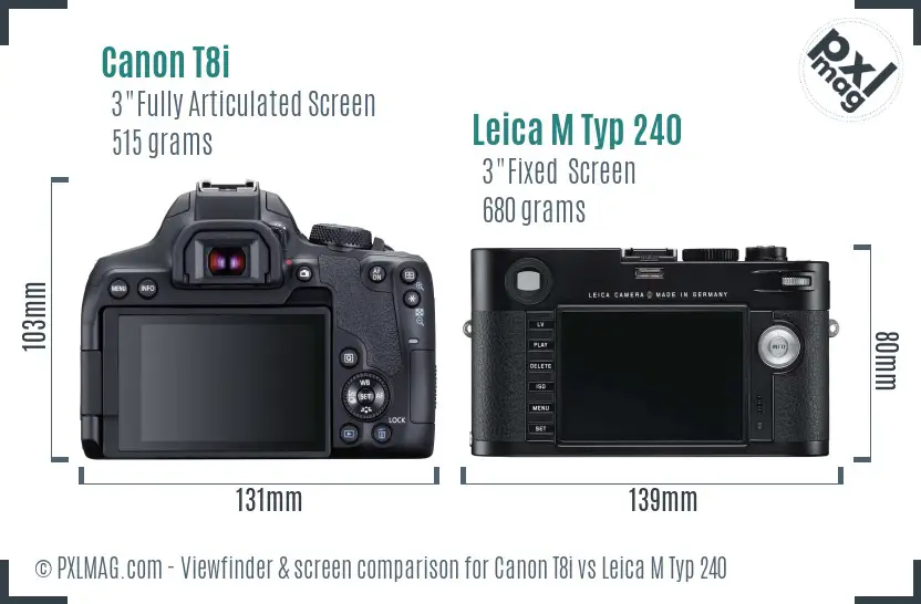 Canon T8i vs Leica M Typ 240 Screen and Viewfinder comparison