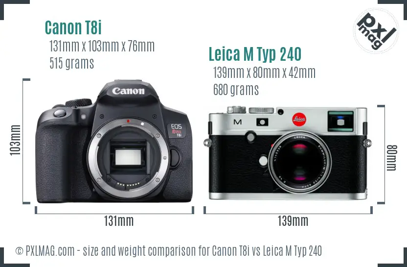 Canon T8i vs Leica M Typ 240 size comparison