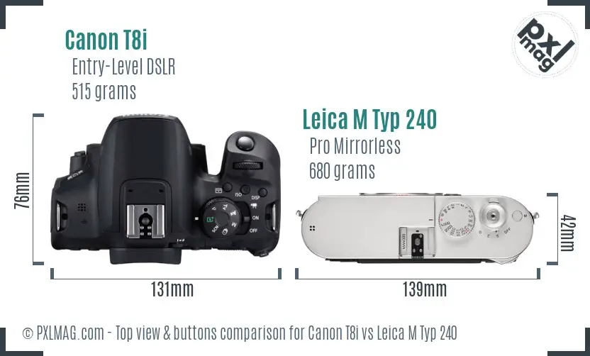 Canon T8i vs Leica M Typ 240 top view buttons comparison