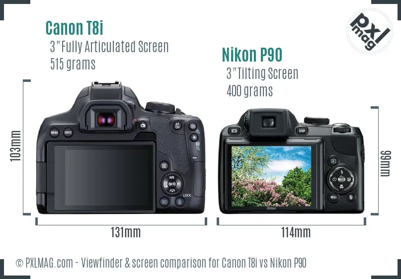 Canon T8i vs Nikon P90 Screen and Viewfinder comparison