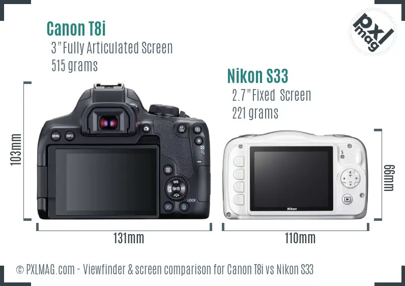 Canon T8i vs Nikon S33 Screen and Viewfinder comparison