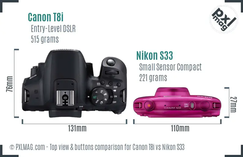 Canon T8i vs Nikon S33 top view buttons comparison