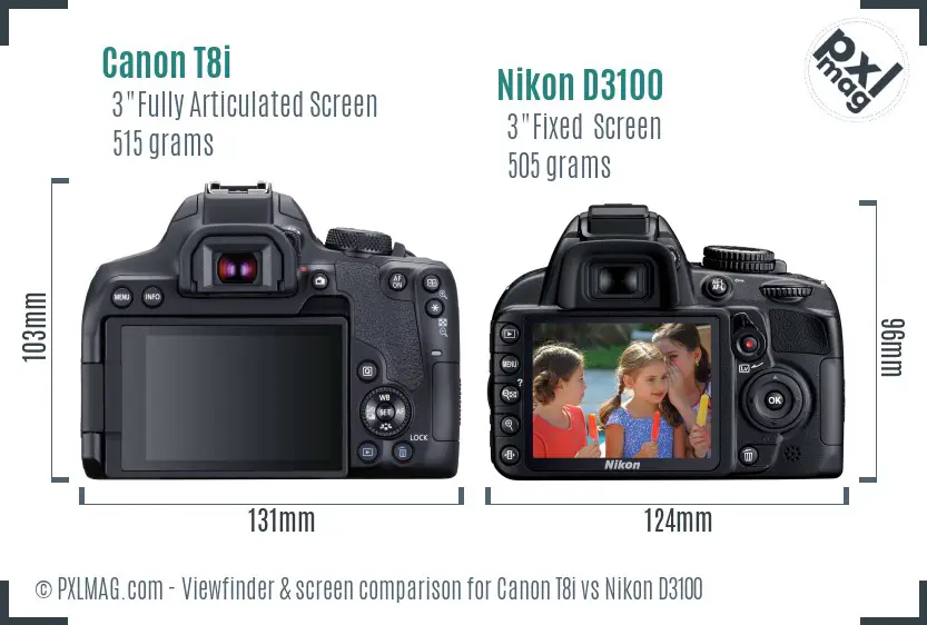 Canon T8i vs Nikon D3100 Screen and Viewfinder comparison