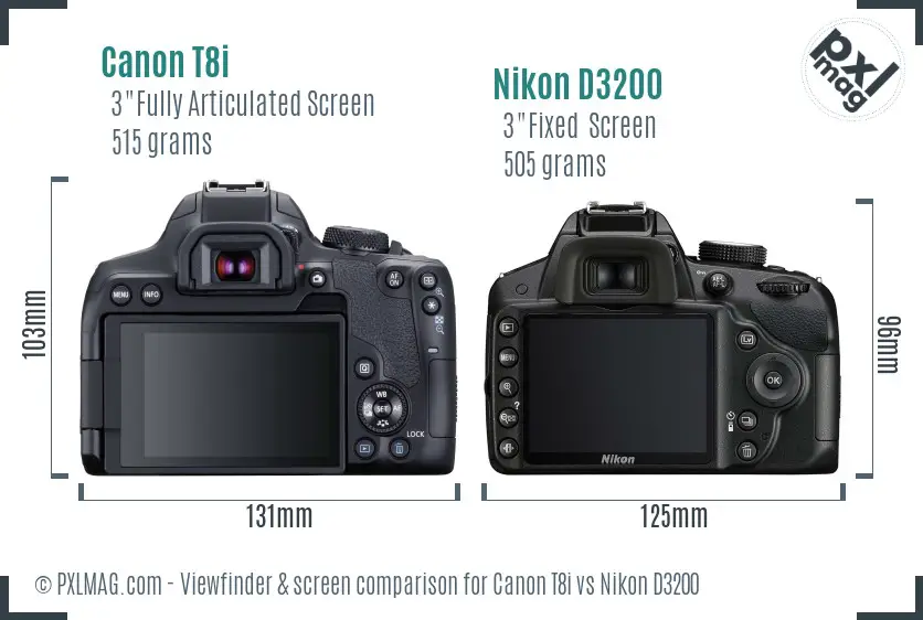Canon T8i vs Nikon D3200 Screen and Viewfinder comparison