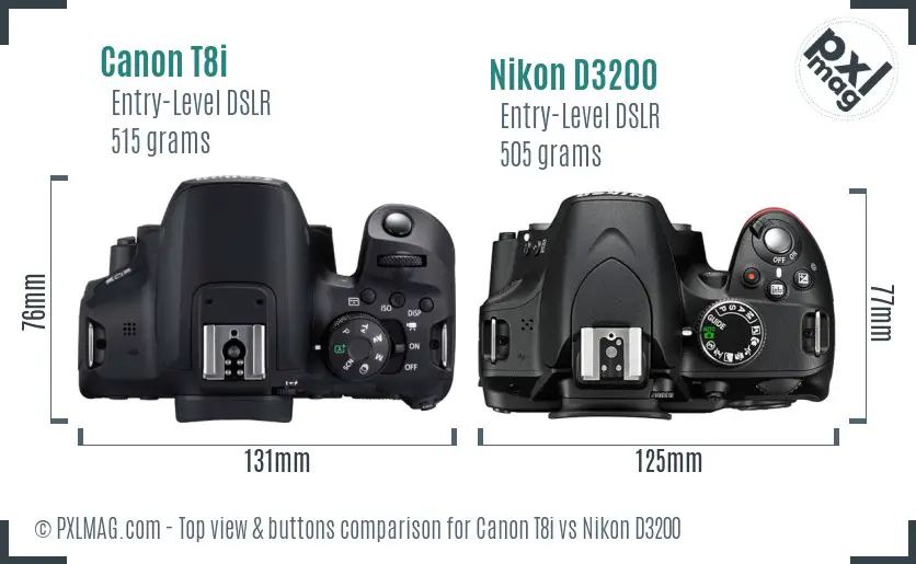 Canon T8i vs Nikon D3200 top view buttons comparison