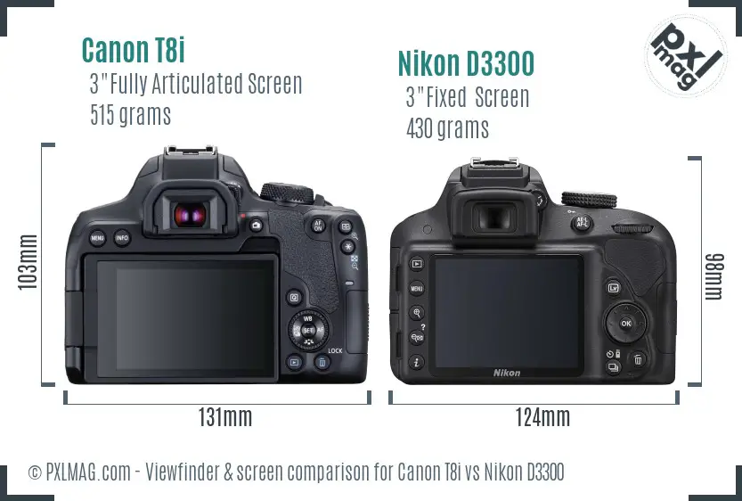 Canon T8i vs Nikon D3300 Screen and Viewfinder comparison