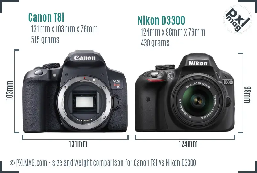 Canon T8i vs Nikon D3300 size comparison
