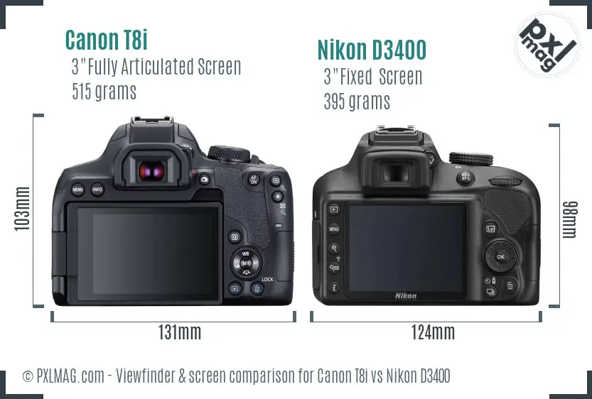Canon T8i vs Nikon D3400 Screen and Viewfinder comparison