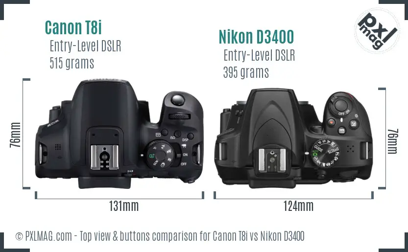 Canon T8i vs Nikon D3400 top view buttons comparison