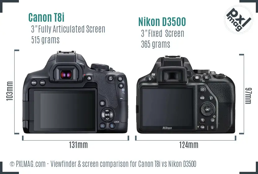 Canon T8i vs Nikon D3500 Screen and Viewfinder comparison