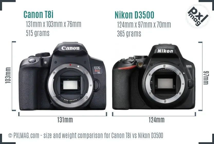 Canon T8i vs Nikon D3500 size comparison