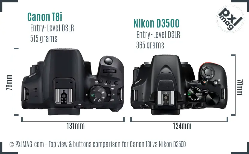 Canon T8i vs Nikon D3500 top view buttons comparison