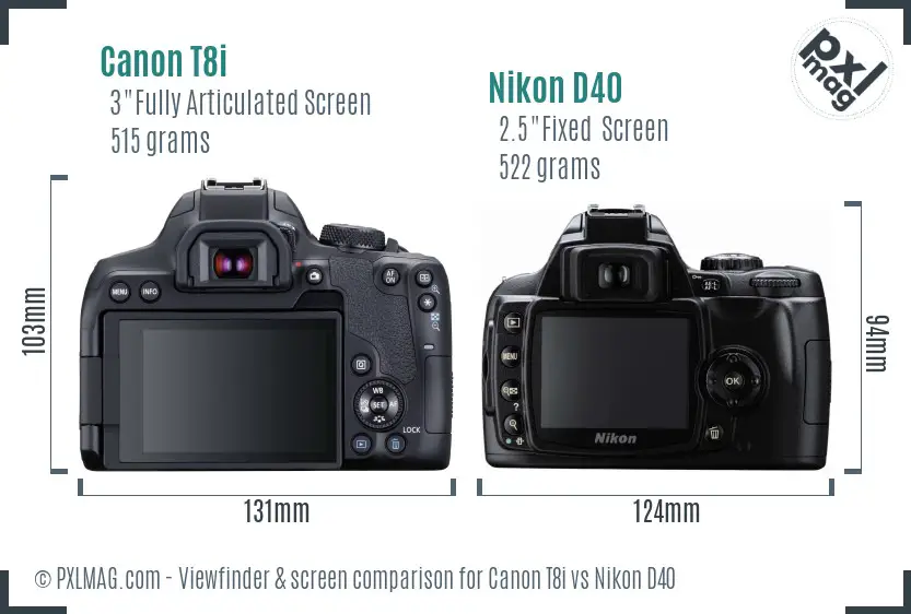 Canon T8i vs Nikon D40 Screen and Viewfinder comparison