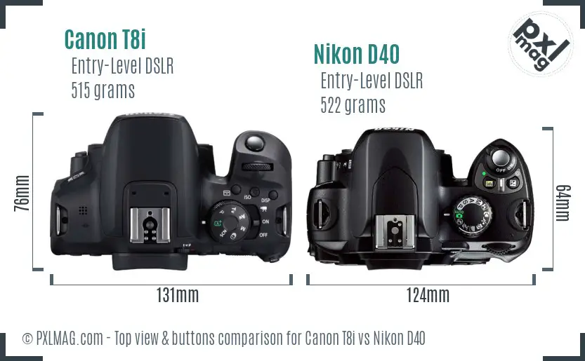 Canon T8i vs Nikon D40 top view buttons comparison