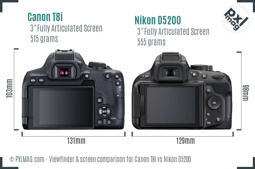 Canon T8i vs Nikon D5200 Screen and Viewfinder comparison