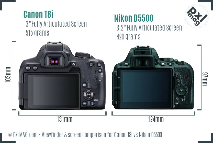 Canon T8i vs Nikon D5500 Screen and Viewfinder comparison