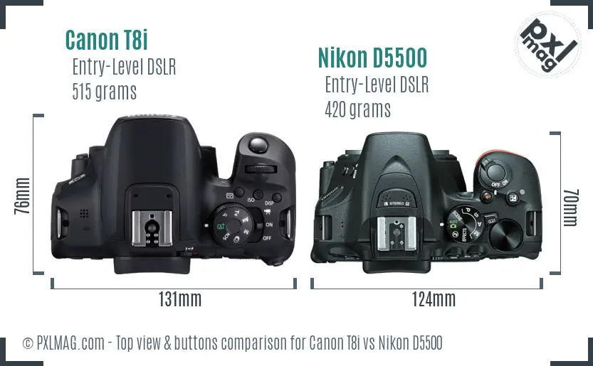 Canon T8i vs Nikon D5500 top view buttons comparison