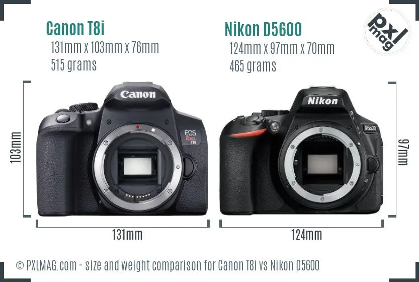Canon T8i vs Nikon D5600 size comparison