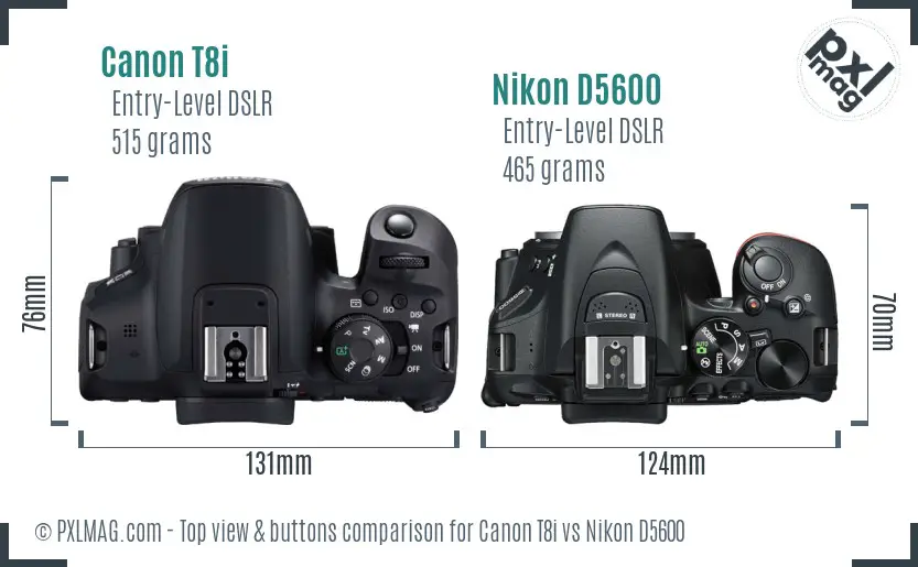 Canon T8i vs Nikon D5600 top view buttons comparison