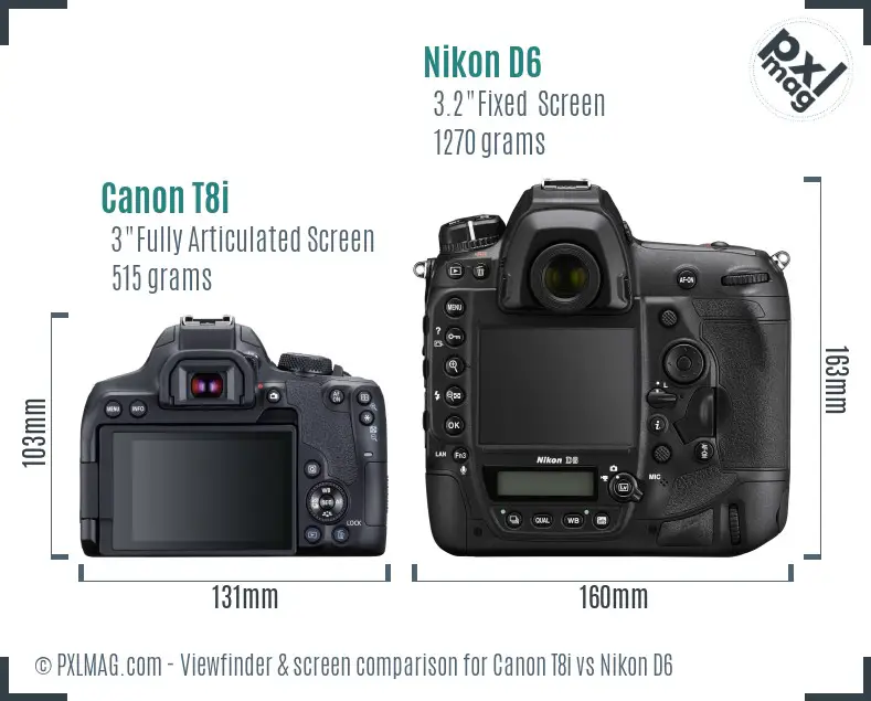 Canon T8i vs Nikon D6 Screen and Viewfinder comparison