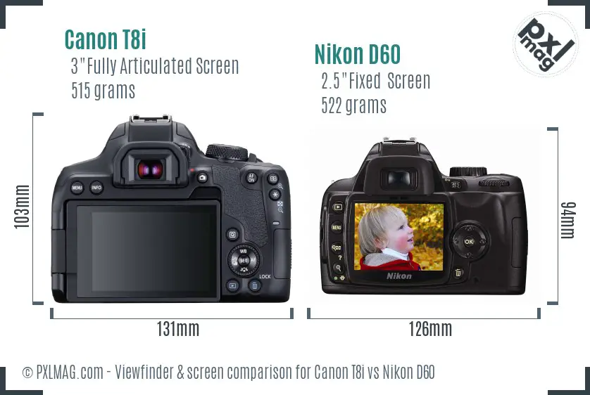 Canon T8i vs Nikon D60 Screen and Viewfinder comparison