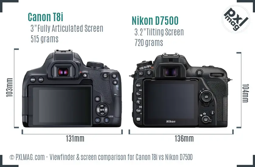 Canon T8i vs Nikon D7500 Screen and Viewfinder comparison