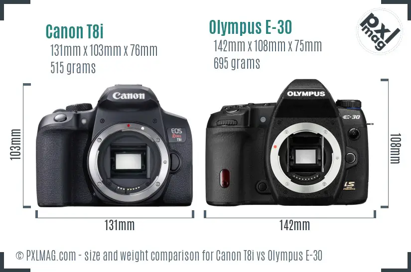 Canon T8i vs Olympus E-30 size comparison