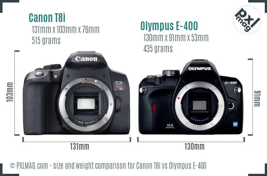 Canon T8i vs Olympus E-400 size comparison