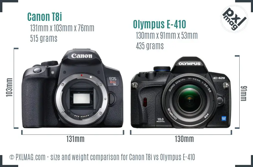 Canon T8i vs Olympus E-410 size comparison