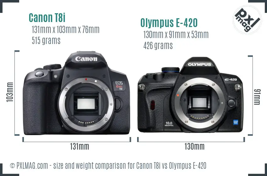 Canon T8i vs Olympus E-420 size comparison