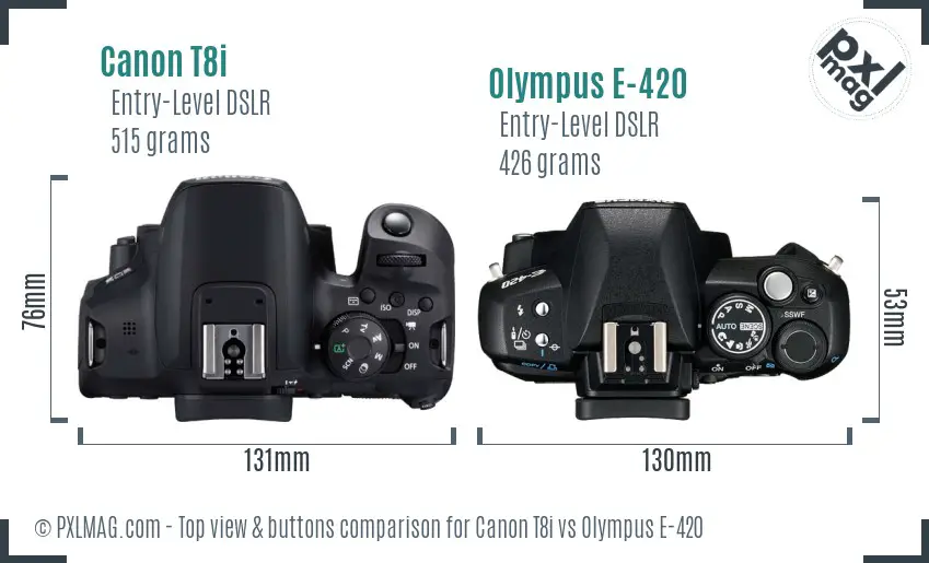 Canon T8i vs Olympus E-420 top view buttons comparison