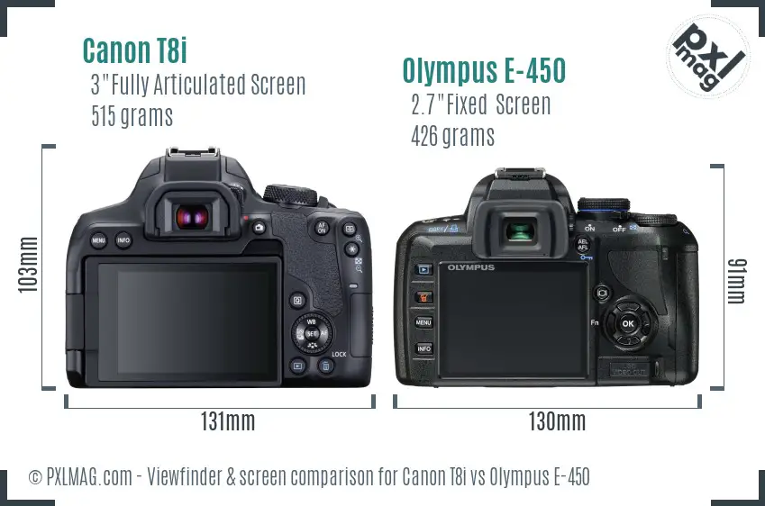 Canon T8i vs Olympus E-450 Screen and Viewfinder comparison