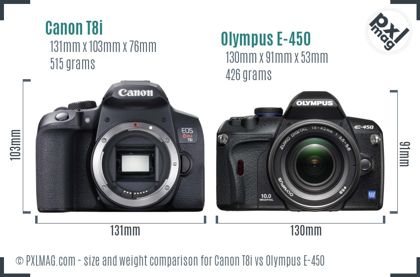 Canon T8i vs Olympus E-450 size comparison