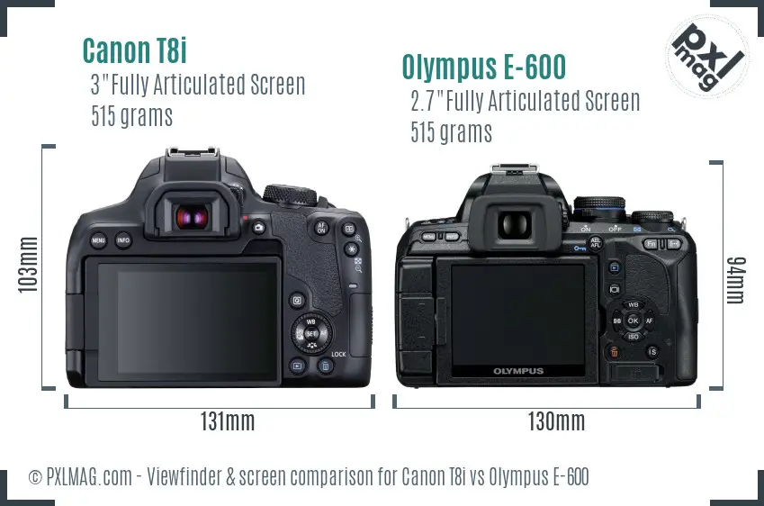 Canon T8i vs Olympus E-600 Screen and Viewfinder comparison