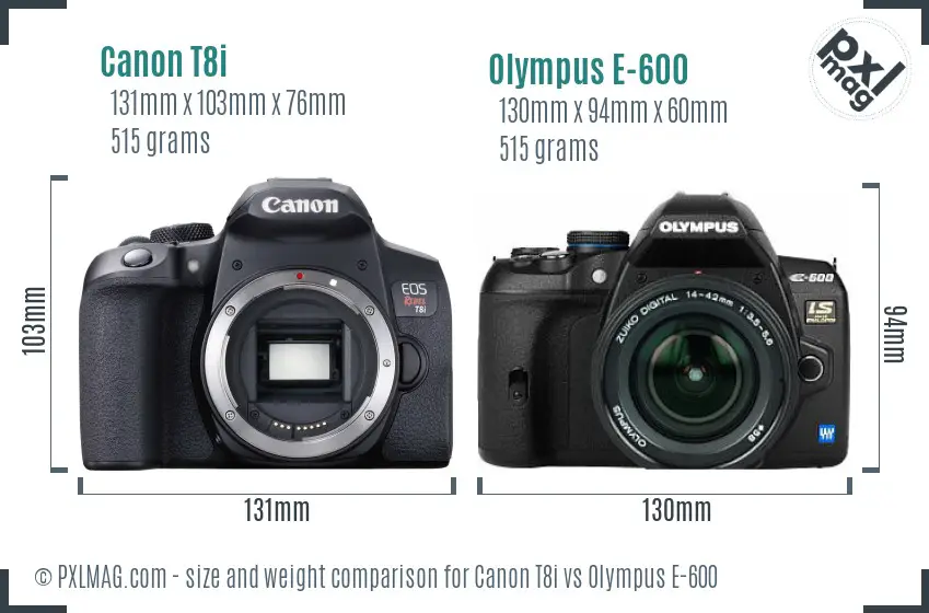 Canon T8i vs Olympus E-600 size comparison