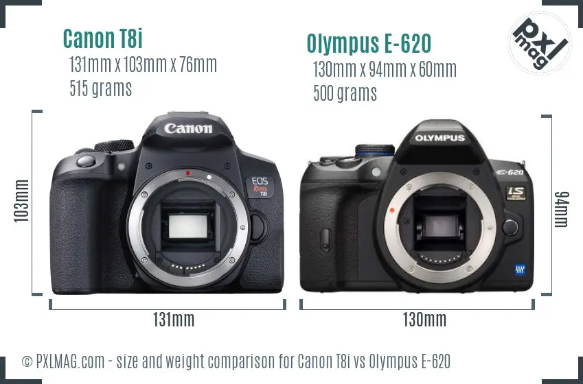 Canon T8i vs Olympus E-620 size comparison