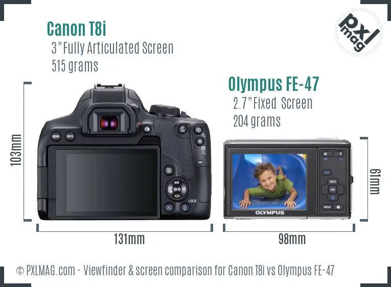 Canon T8i vs Olympus FE-47 Screen and Viewfinder comparison