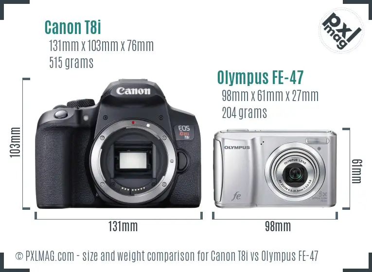 Canon T8i vs Olympus FE-47 size comparison