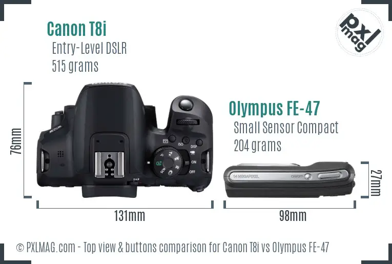Canon T8i vs Olympus FE-47 top view buttons comparison