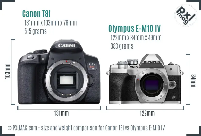 Canon T8i vs Olympus E-M10 IV size comparison