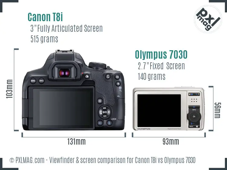 Canon T8i vs Olympus 7030 Screen and Viewfinder comparison