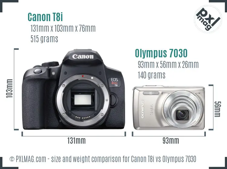 Canon T8i vs Olympus 7030 size comparison