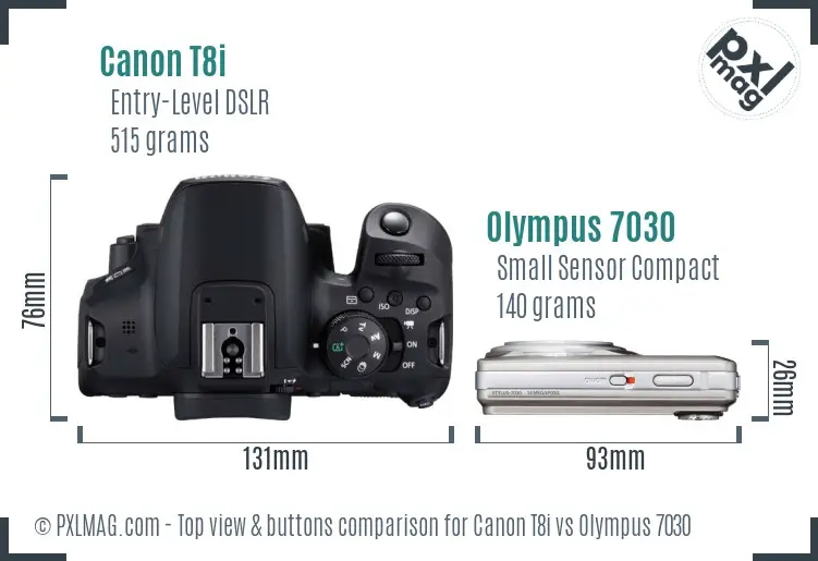 Canon T8i vs Olympus 7030 top view buttons comparison