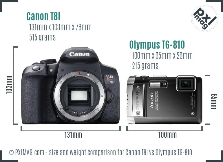 Canon T8i vs Olympus TG-810 size comparison